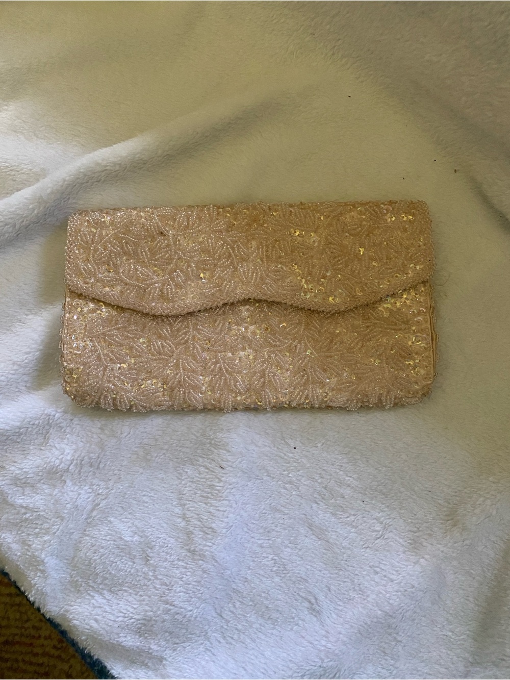 Vintage Embellished Beaded Clutch - Gold Pink Evening Bag